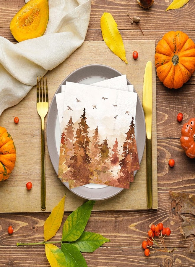 وولاين مجموعة مناديل ورقية من والين، ٥٠ قطعة، بتصميم ألوان مائية لأشجار الصنوبر والطيور، مناسبة لعيد الشكر الخريفي، للاستخدام مرة واحدة، مثالية للغداء والعشاء، ولحفلات الخريف. - Image 5